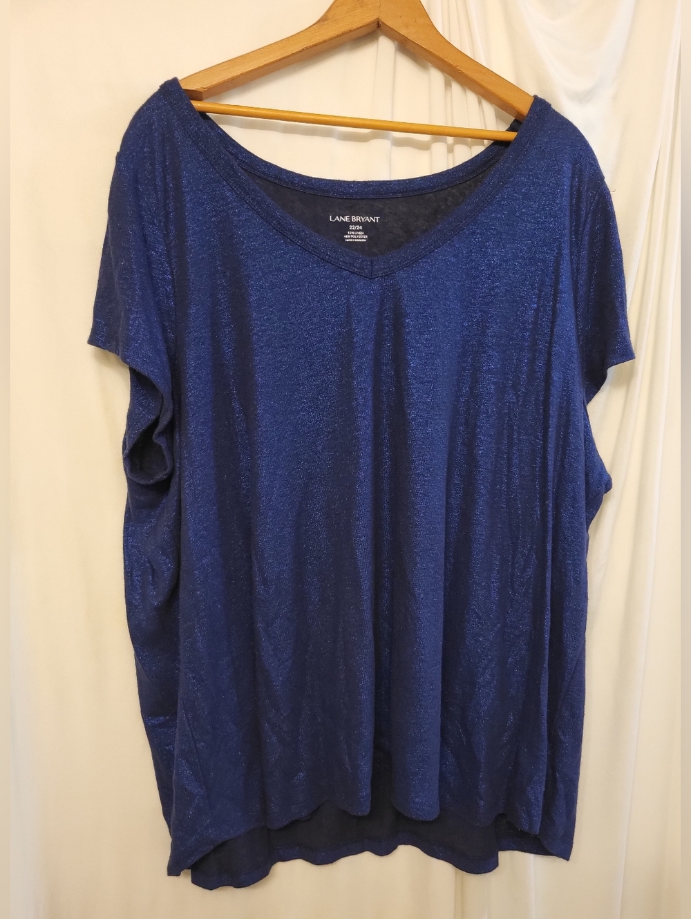 Lane Bryant Shimmery Sapphire Blue V-Neck Short Sleeve Top